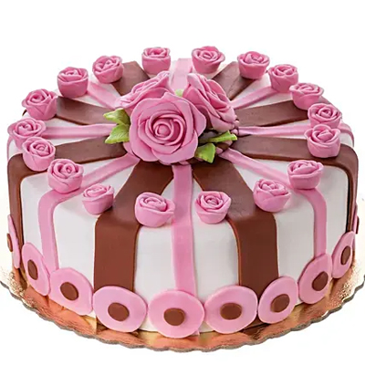 Decorated Pink Roses Chocolate Cake
