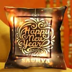 Colourful Happy New Year Personalised LED Cushion