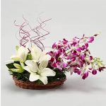 Lilies And Orchids Basket Arrangement