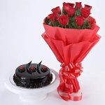 Red Roses with Cake Standard