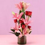 Pink Lilies & Red Roses Love