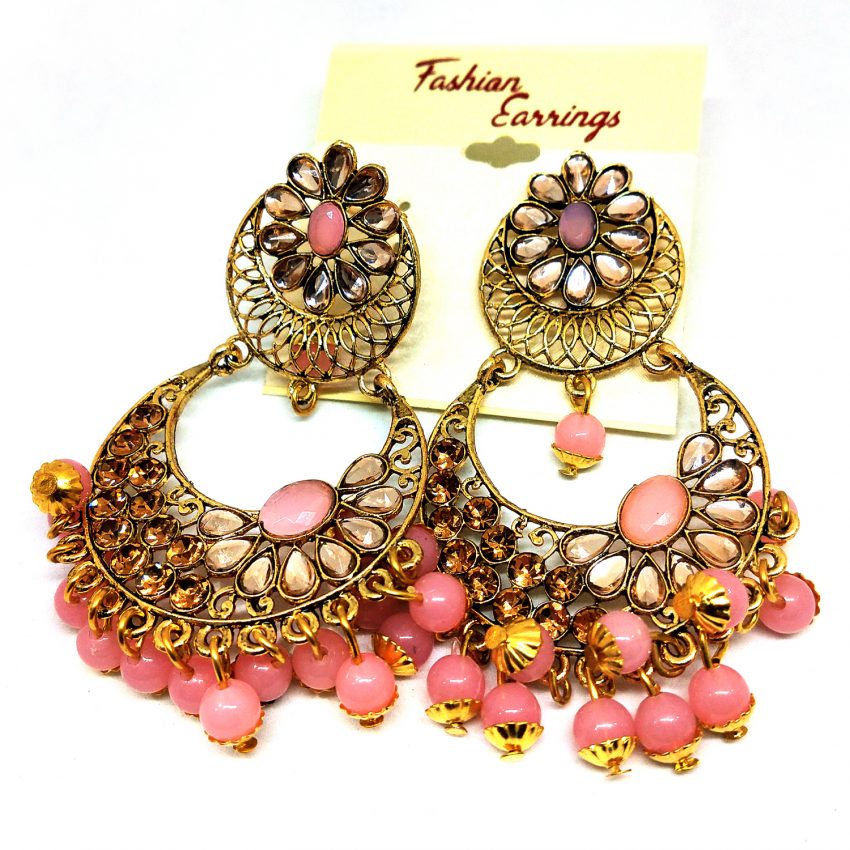 Beautiful Baby Pink & Beads Earrings For Women